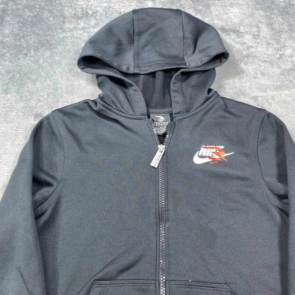Nike Therma Fit Hoodie Youth Small 8-10 Black Fleece Lined Sweatshirt Full Zip